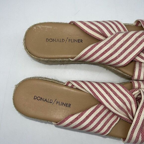 DONALD PLINER NWOB Chatcha Red/Ivory Striped Fabric Platform Sandals - Size 8 - Picture 3 of 4